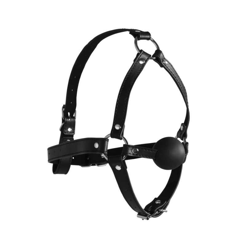 Head Harness with Solid Ball Gag - Black